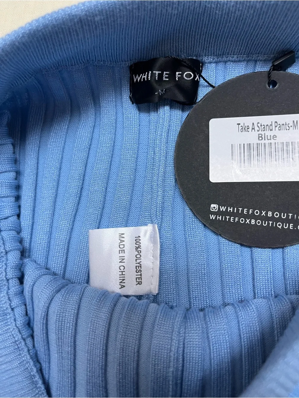 NWT White Fox Boutique M blue rib knit pants